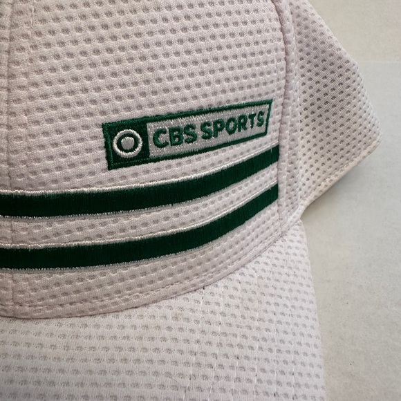 CBS Sports Men’s Adjustable Golf Hat Cap White With Green Stripes Logo - Picture 2 of 5
